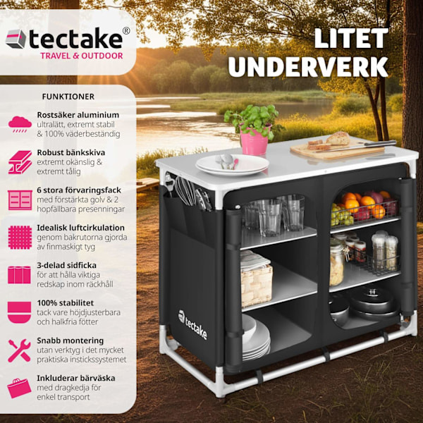 tectake Campingkök Deluxe med 6 fack Svart