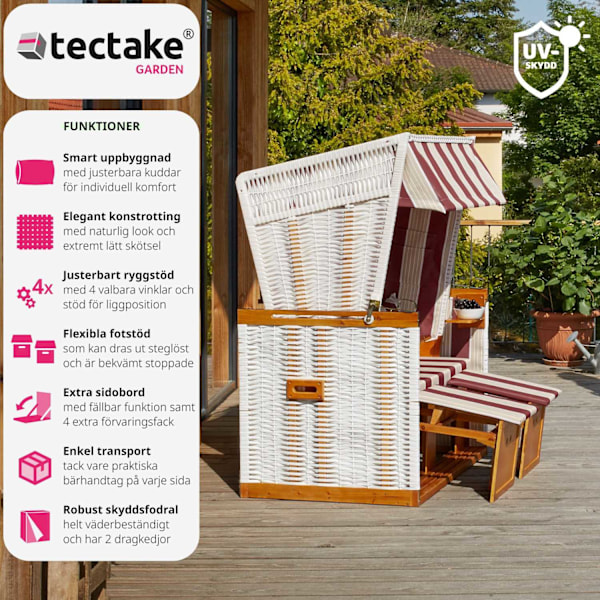 tectake Strandkorg med dyna, inklusive skyddsöverdrag Vit