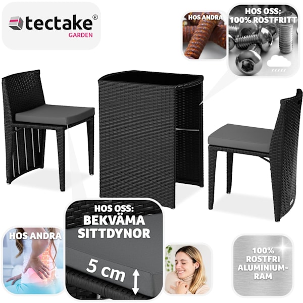 tectake Sittgrupp i rotting Hamburg aluminium Svart