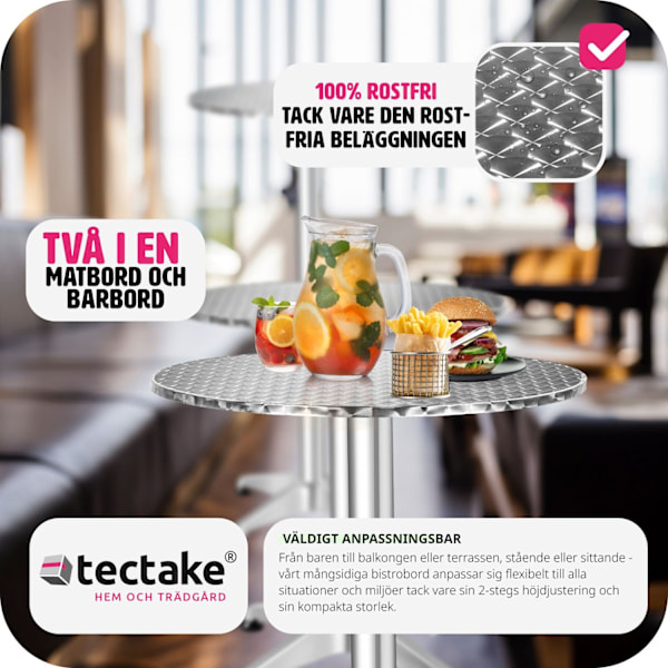 tectake Cafébord i aluminium Ø60cm - 5,8 cm grå
