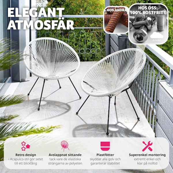 tectake 2 trädgårdsstolar Santana Retro i Acapulco-stil Vit