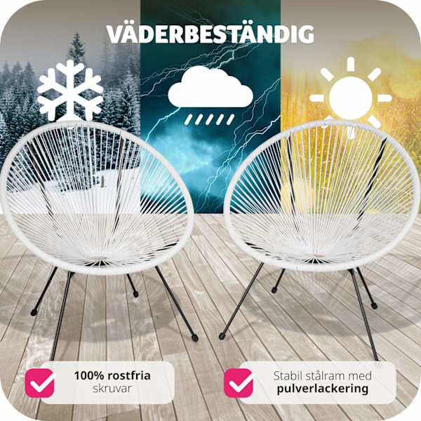 tectake 2 trädgårdsstolar Santana Retro i Acapulco-stil Vit