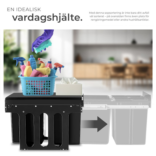 tectake Sopsortering Ashlyn, 3-kärl, 31L Svart