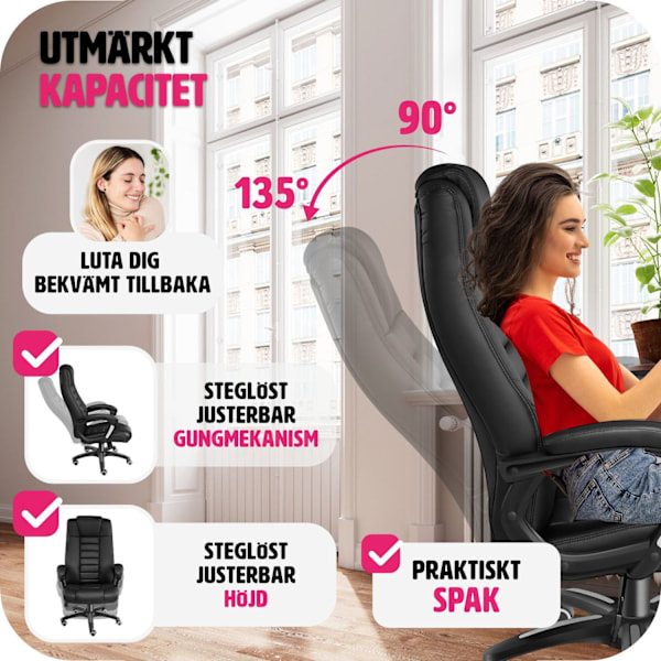 tectake Ergonomisk kontorsstol Svart