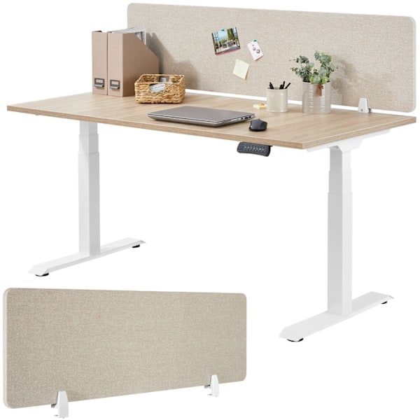 tectake Skrivbordsvägg, avskiljare Noisy med rundade hörn - 160 x 40 cm Beige