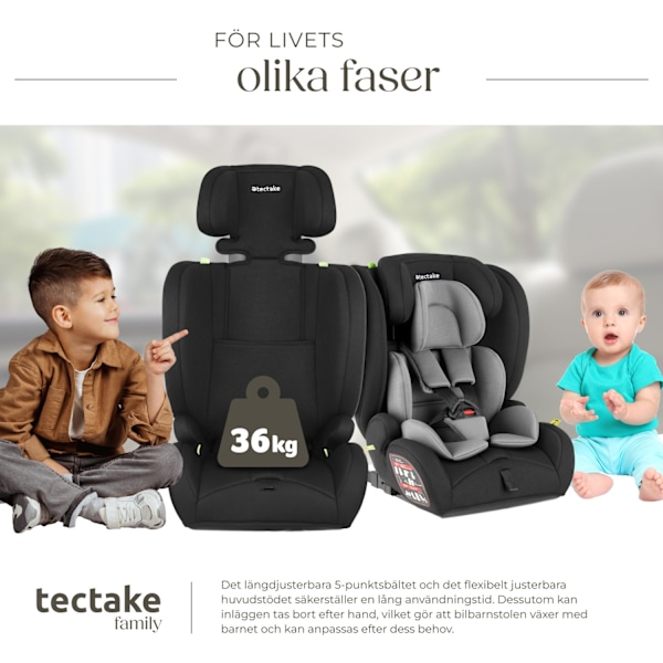 tectake Bilbarnstol Emely, 5-punktsbälte, i-Size godkänd, med ISOFIX Mörkgrå