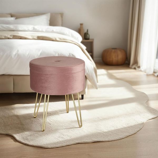 tectake Sittpuff med förvaringsutrymme Ava Ljusrosa