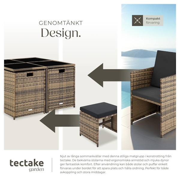 tectake Matgrupp Bilbao i konstrotting 4+4+1 med skyddsöverdrag Natur