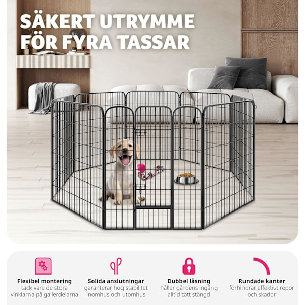 tectake Hundgård, hundhage 8 sektioner - 100 cm grå