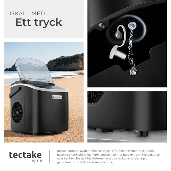 tectake Ismaskin Arctic, 1,2 L, 2 isbitsstorlekar Svart