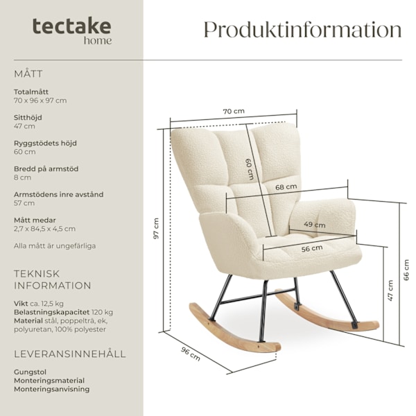 tectake Gungstol Torve i bouclétyg med trämedar Beige