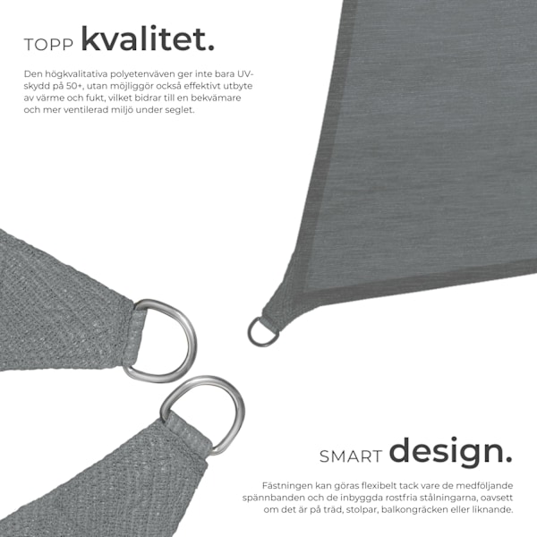 tectake Solsegel i polyeten kvadratiskt, grå - 360 x 360 cm grå