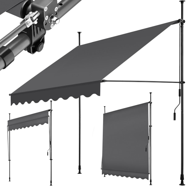 tectake Spännmarkis och soltak med handvev, höjdjusterbar - 200 x 180 cm grå