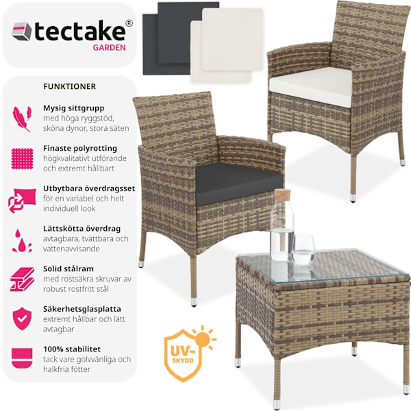 tectake Loungeset Luzern i konstrotting 2+1 inkl överdrag i 2 färger Natur