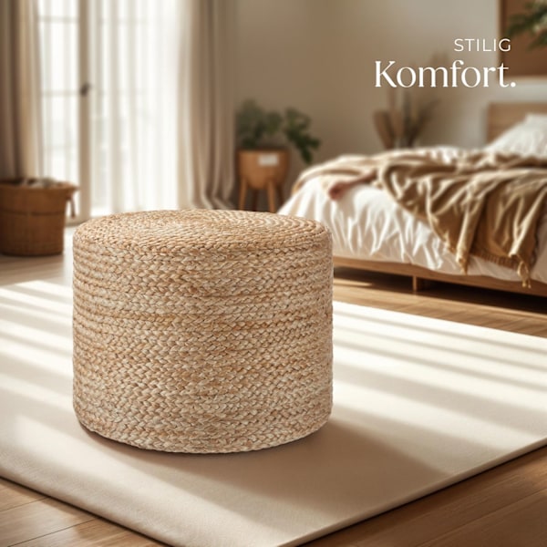 tectake Handgjord rund sittpuff Banno Cylinder i jute Beige