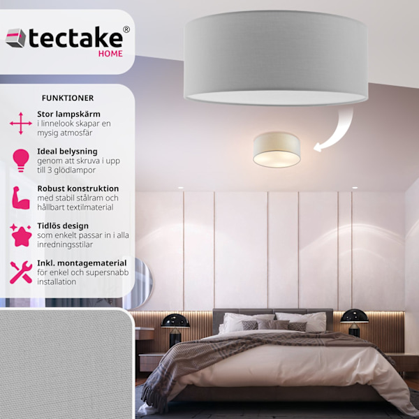 tectake Taklampa Circum, plafond i linne grå