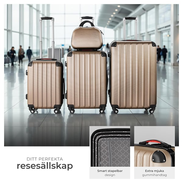 tectake Resväskor 4 set Pucci, bagage av ABS-hårdplast Champagne