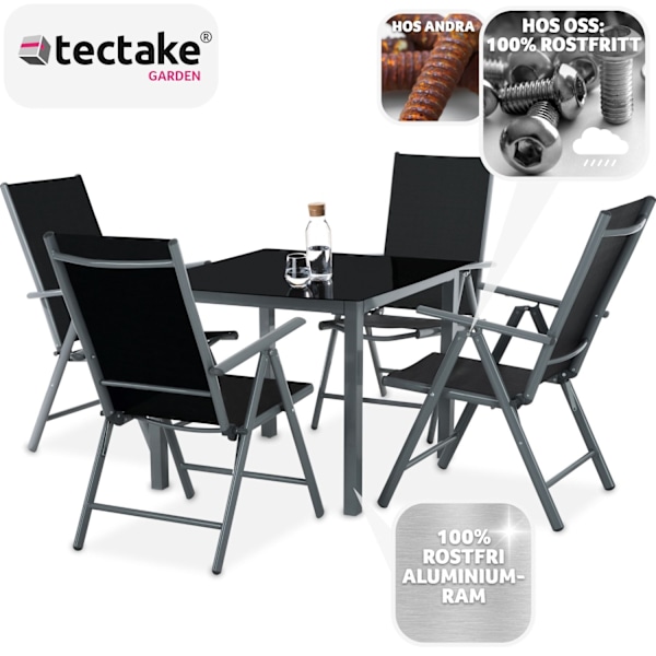 tectake Matgrupp i Aluminium med 4 stolar Grafitgrå