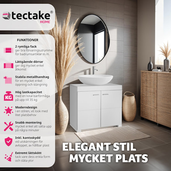 tectake Tvättställsskåp Idris, 2 fack, kapacitet 35 kg Vit