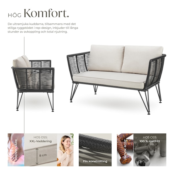 tectake Utesoffa Sundo med konstrotting i repdesign Grafitgrå