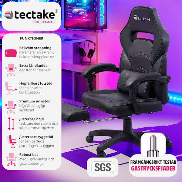 tectake Gamingstol Comodo Svart