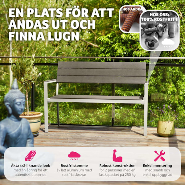 tectake Trädgårdsbänk Line 2-sits med aluminiumram 128x59x88cm Ljusgrå