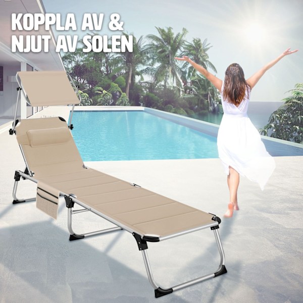 tectake Solstol Lorella, vadderad, hopfällbar Beige