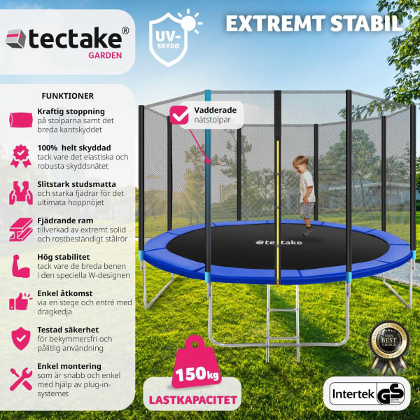 tectake Studsmatta, trampolin med skyddsnät, upp till 80 kg - 36 Blå