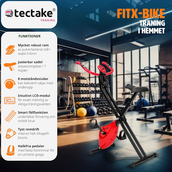 tectake Motionscykel FitX-Bike, hopfällbar med träningsdator - 113 x 41 x 81 cm Svart
