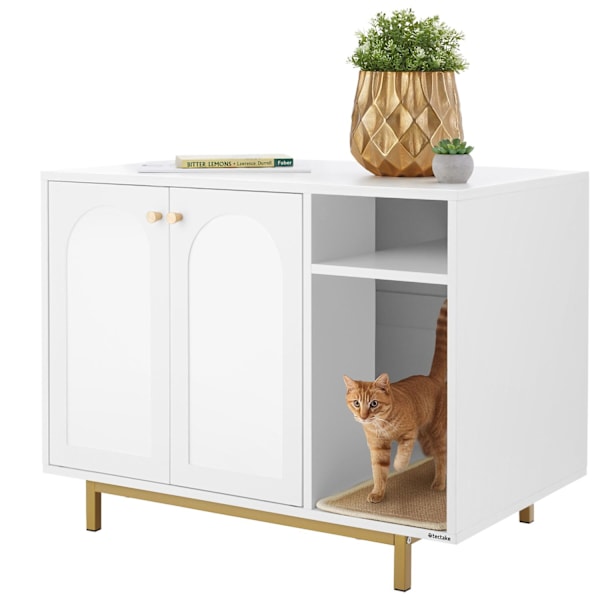 Kattgarderob Kalea, sidoingång inkl. klösbräda - vit/guld vit/guld