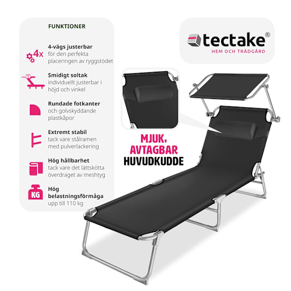 tectake 2 Solsängar Chloé Svart