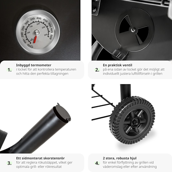 tectake BBQ träkolsgrill av pulverlackerad metall Svart