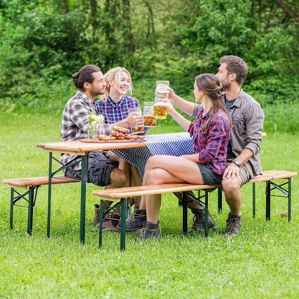 tectake Bord- och bänkset, 3-delad, hopfällbar Brun