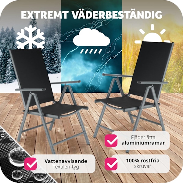 tectake 2 hopfällbara trädgårdsstolar i aluminium Grafitgrå