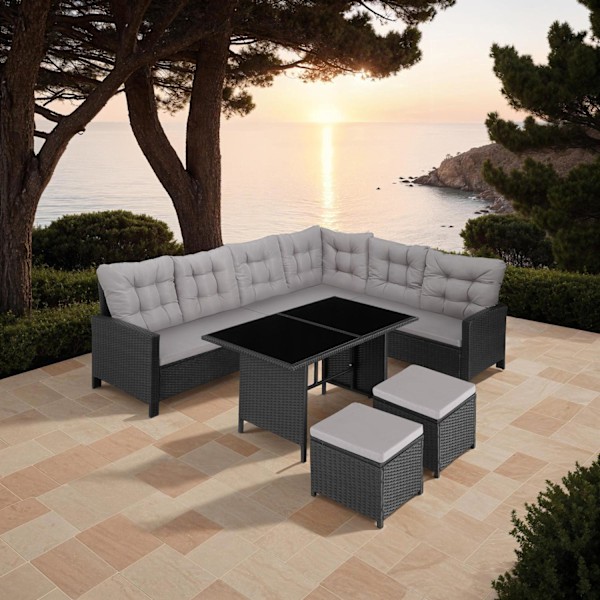 tectake Loungeset Barletta i konstrotting Svart