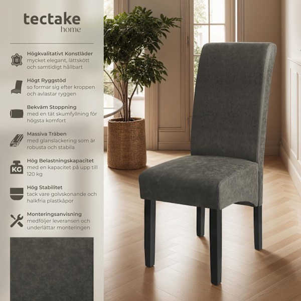 tectake Ergonomisk matstol i robust trä -  Uppsättning om 6 grå