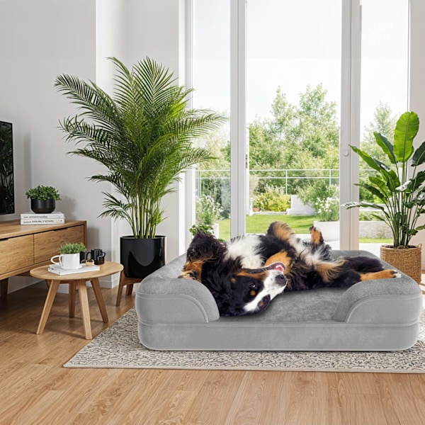 tectake Ortopedisk hundbädd Kimba med hög kant - XL (112 x 85 x 18 cm) grå