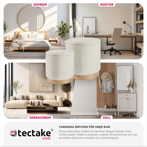 tectake 2-set sittpallar Orchide, vadderade, med förvaring Grädde