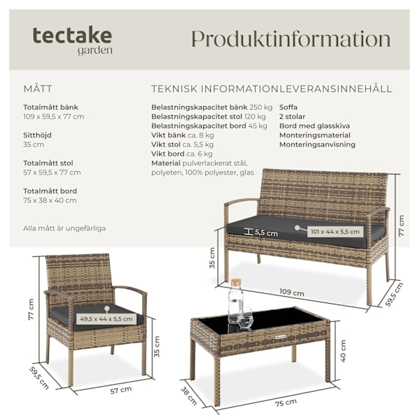 tectake Soffgrupp Sparta i konstrotting Natur