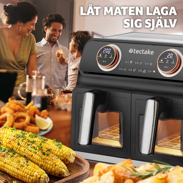 tectake Airfryer Samurai, 2 kokkammare, 7 program, 2400W Svart