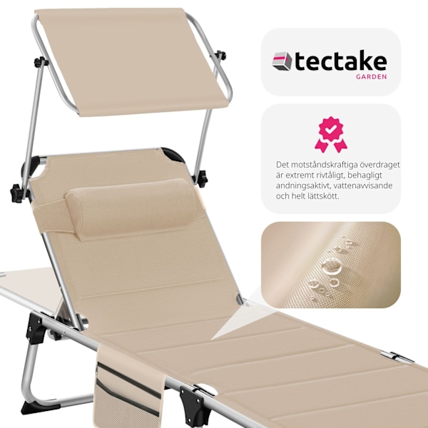 tectake Solstol Lorella, vadderad, hopfällbar Beige