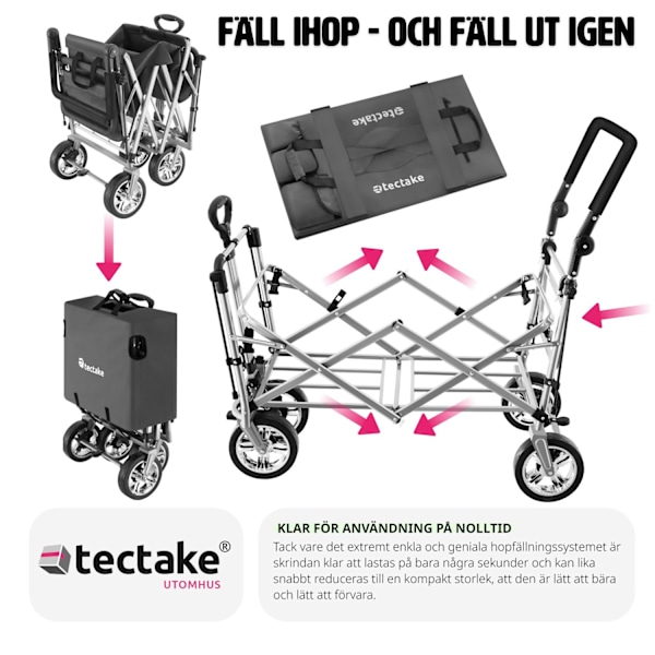 tectake Nico hopfällbar skrinda med bärväska, lastkapacitet 80kg grå