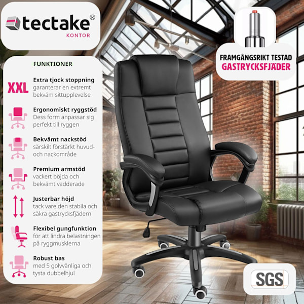 tectake Ergonomisk kontorsstol Svart