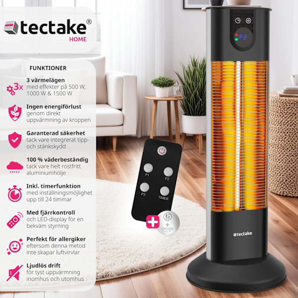 tectake Infravärmare Solaris Terra 1500W med timerfunktion Svart