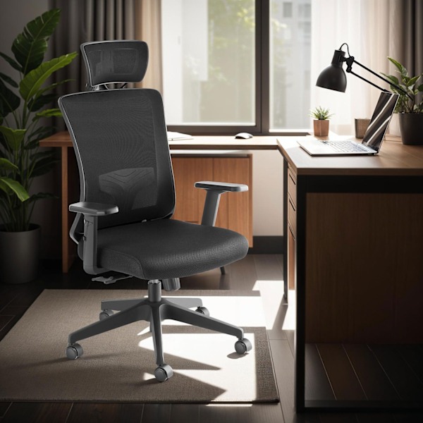tectake Kontorsstol Phoibe, ergonomisk med justerbart nackstöd Svart