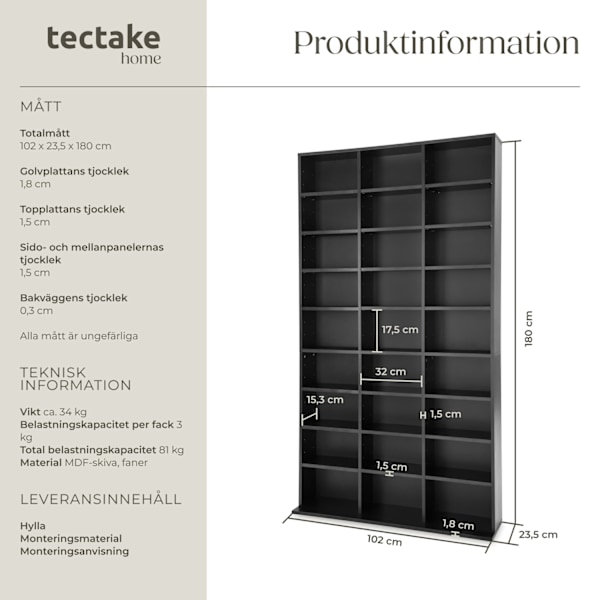 tectake Hylla Christel Svart