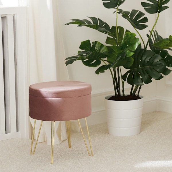 tectake Sittpuff med förvaringsutrymme Ava Ljusrosa