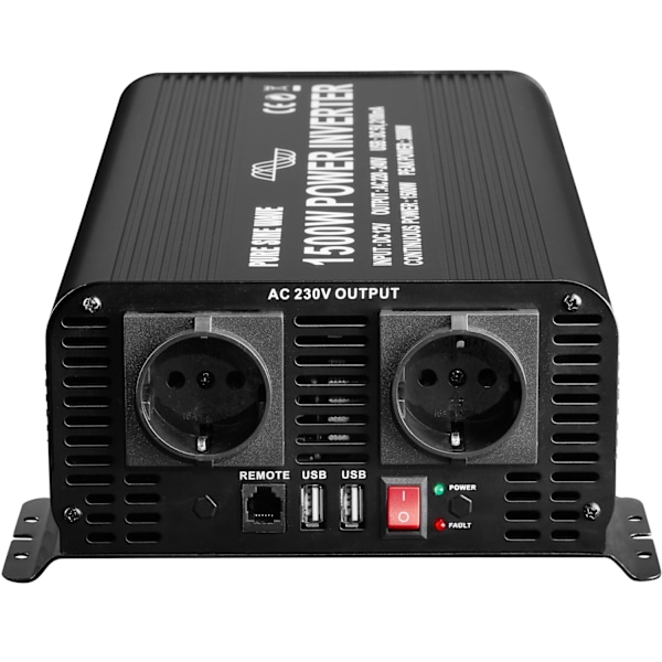 tectake Sinus spänningsomvandlare 12V till 230V 1500W 3000W Svart