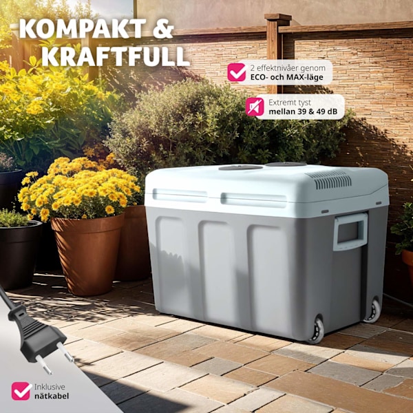 tectake Elektrisk kyl- och värmebox med handtag och hjul, 40 liter grå