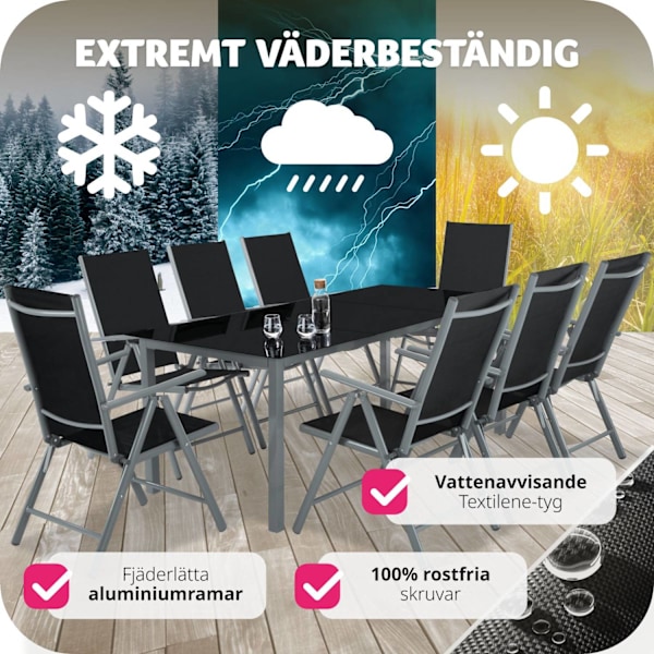 tectake Matgrupp i aluminium med 8 stolar Grafitgrå